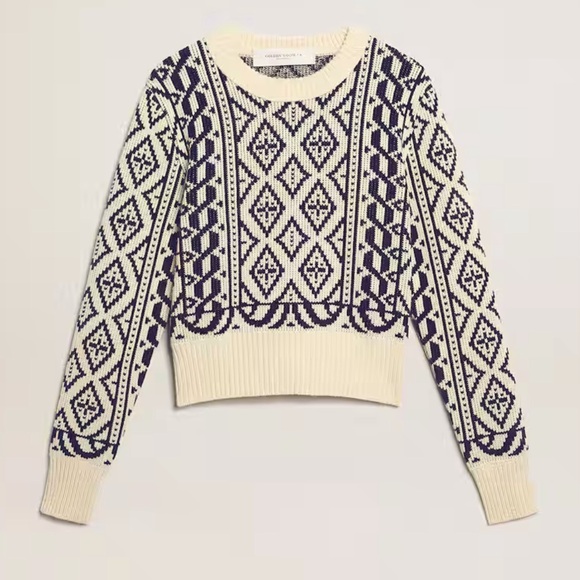 Golden Goose Cropped Sweater with parchment and blue geometric pattern - Picture 1 of 5